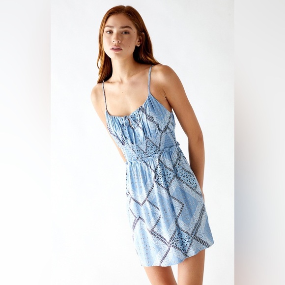 LA Hearts Pac Sun Blue Smocked Waist Fit and Flare Mini Dress - Picture 1 of 6